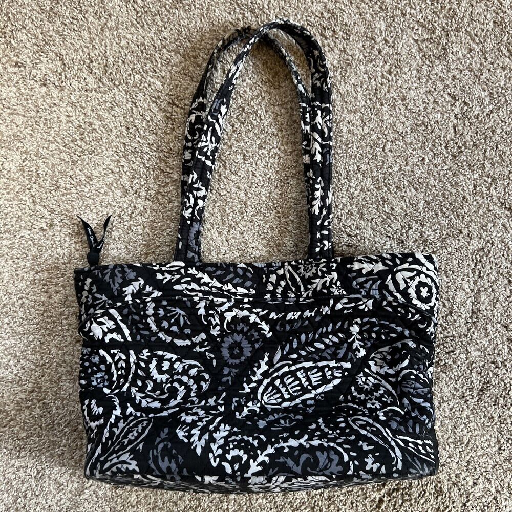 Vera Bradley Small Black And Gray Quilted Tote Shoulder Bag